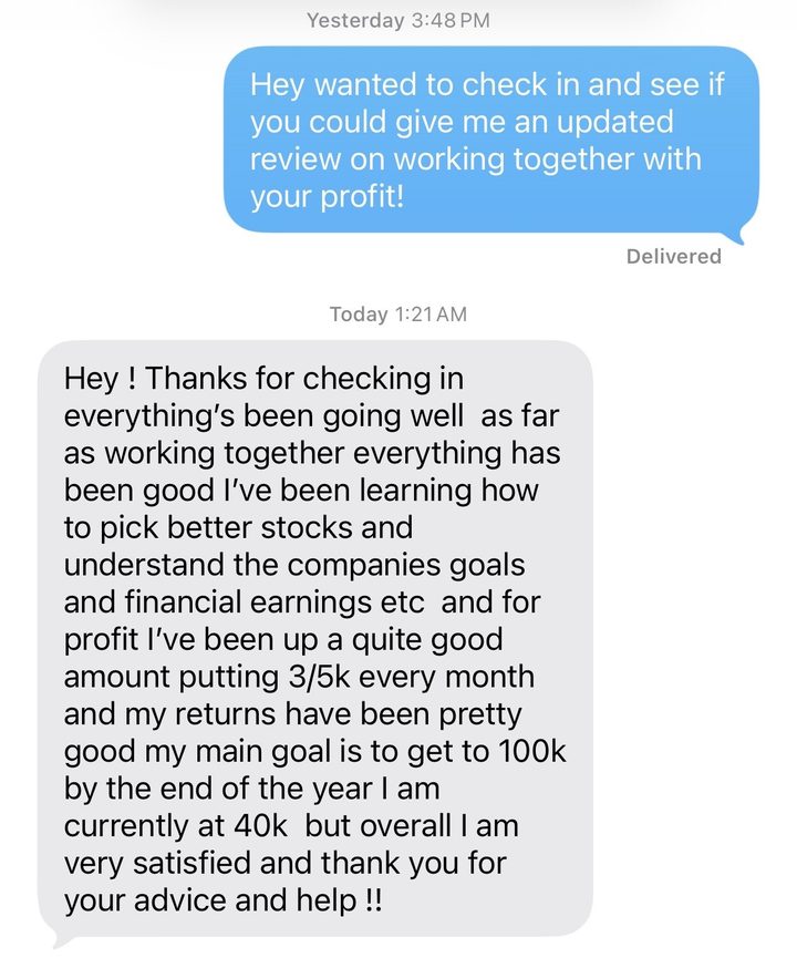 Text message from David sharing his results