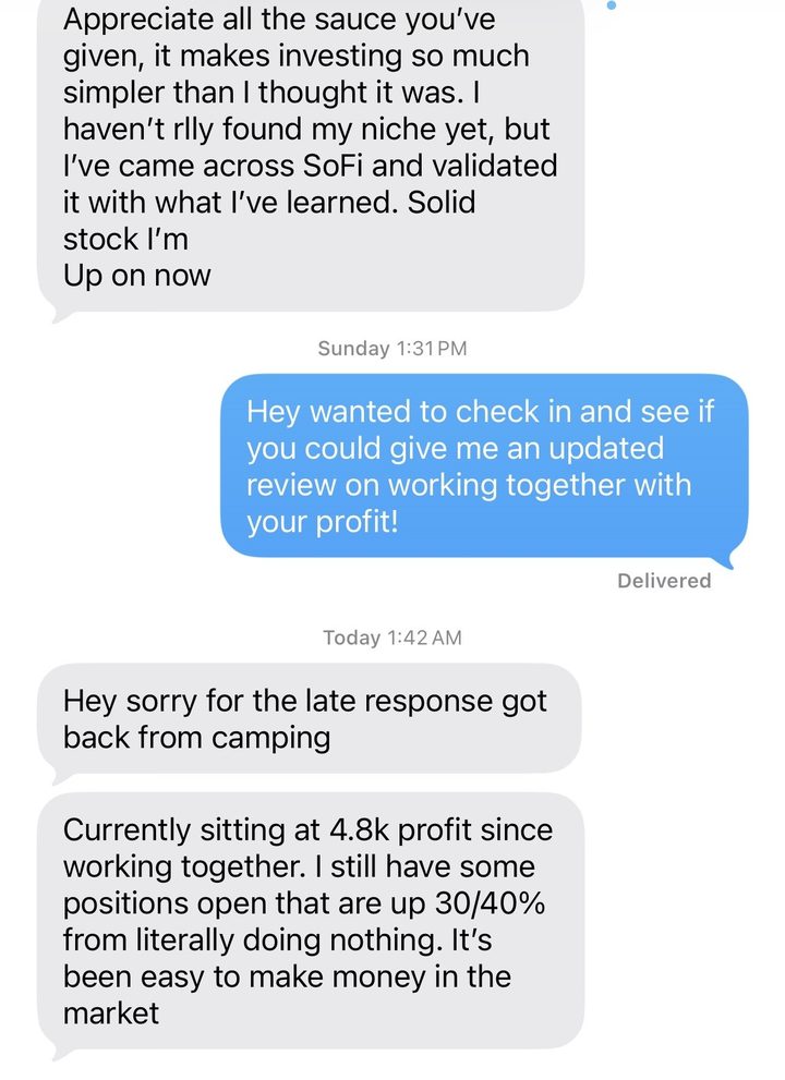 Text message from Edgar sharing his results