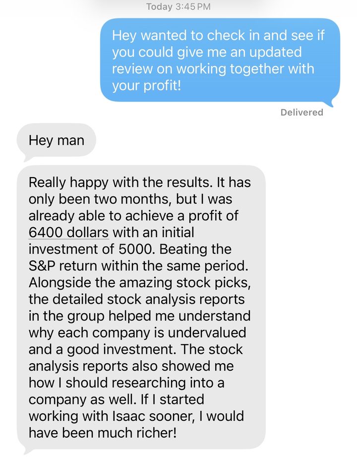 Text message from Mark sharing his results
